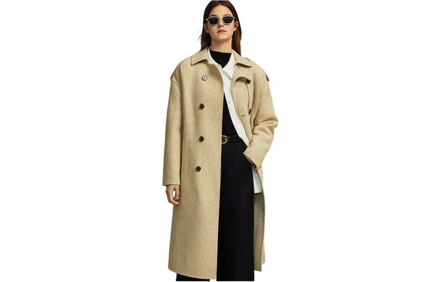 ELLE Coats Women's Khaki Lapel Moderate Straight Fit
