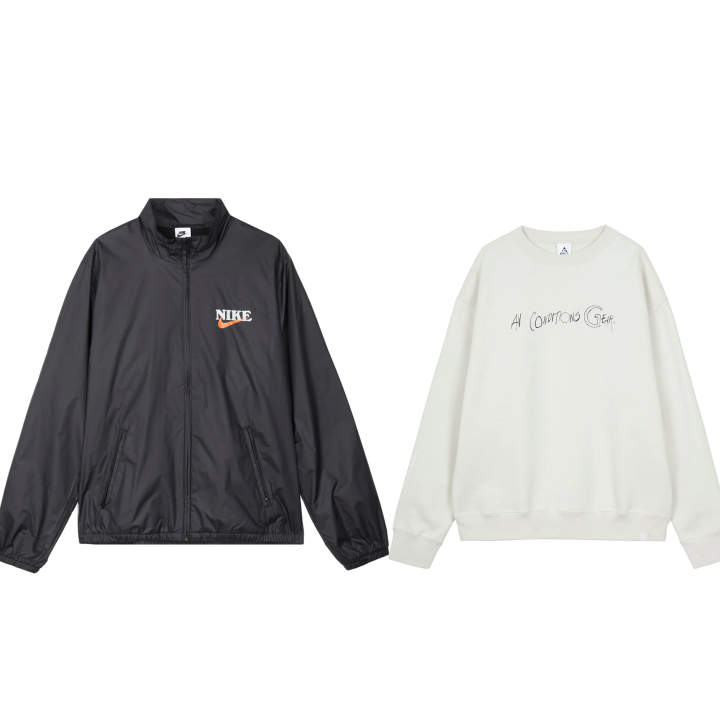 Nike Nike Casual Sportswear Unisex Set Black Jacket+Beige Sweatshirt Stand Collar Moderate
