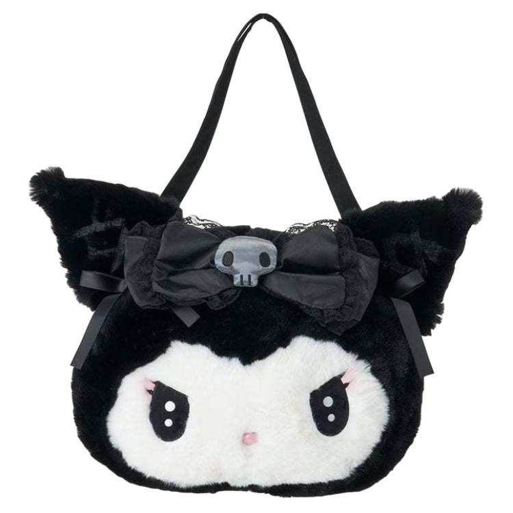Sanrio Kuromi Collaboration Plush Tote Bag, Shopping Bag, Shoulder Bag Women's Black & White