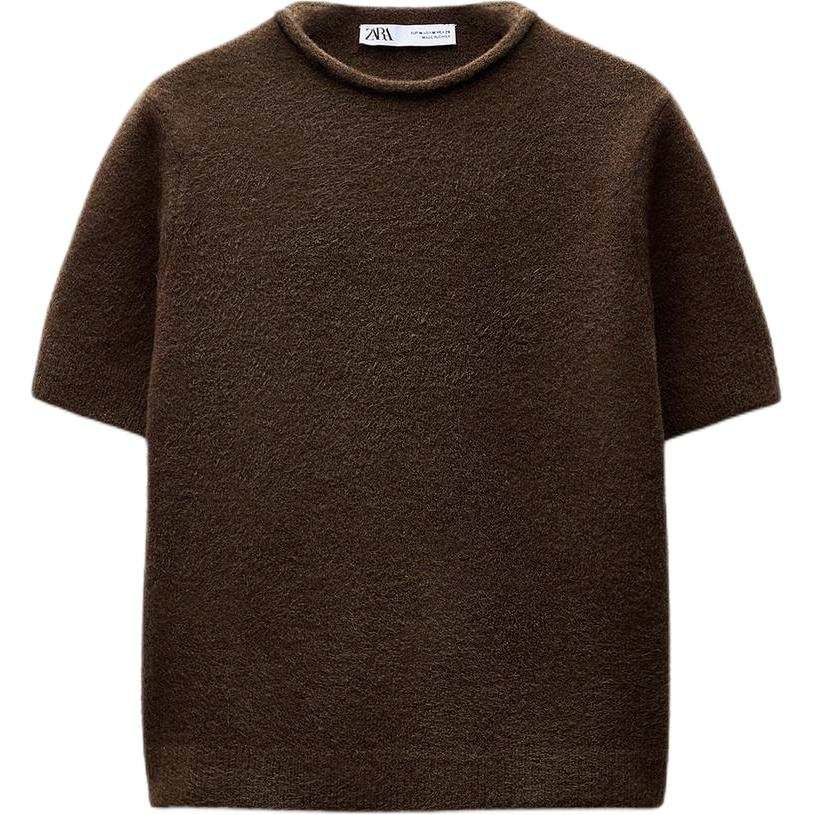 ZARA Knitwear Women's Brown Crew Neck Moderate