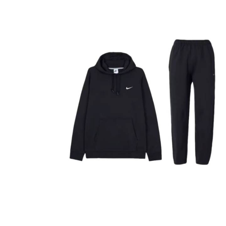 Nike Nike Hooded Fleece Lined Pullover Long Sleeved Mid Rise Elastic Pants Casual Sportswear Unisex Black