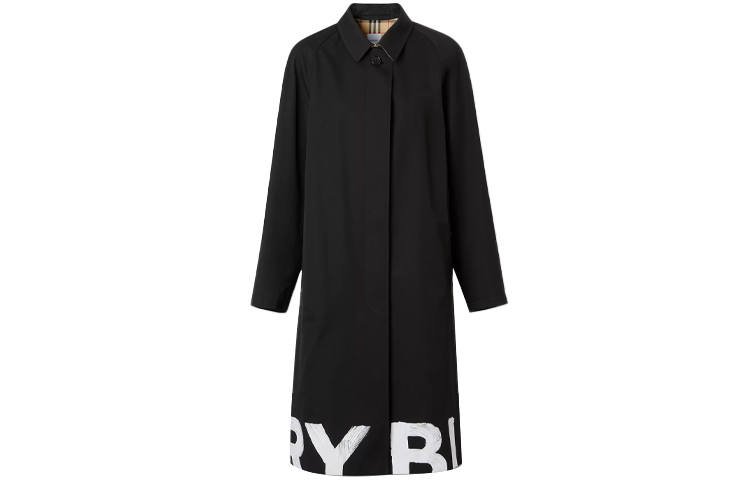 Burberry Logo Hem Trench Coat Black/White