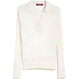 MaxMara Studio Wool And Silk Sweater With Polo Shirt Collar Sweater Women's White
