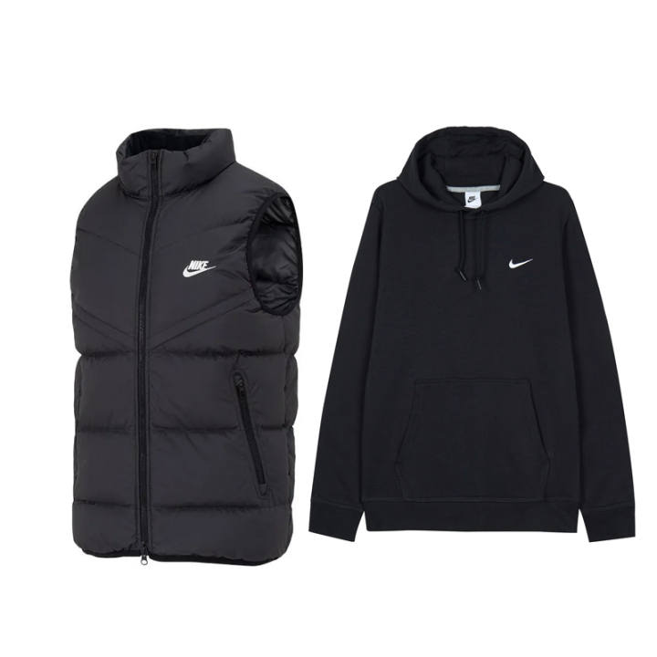 Nike Nike Fleece Lined Stand Collar Zippers Solid Color Hooded Pullover Long Sleeved Casual Sportswear Men's Black