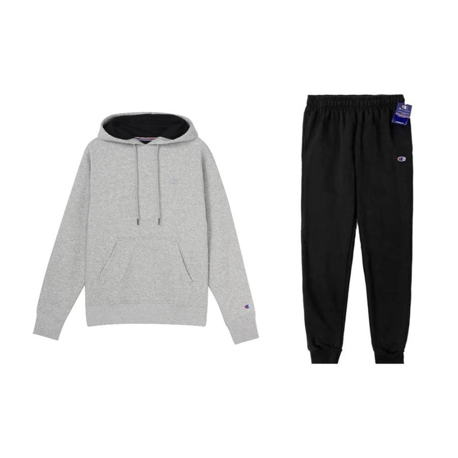 Champion Double Logo Embroidery Fleece Lined Pullover Sweatshirt With Fitted Pants Casual Sportswear US Version