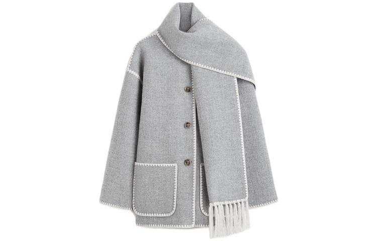 TOTEME Coats Women's Light Heather Gray Scarf Collar Moderate Straight Fit