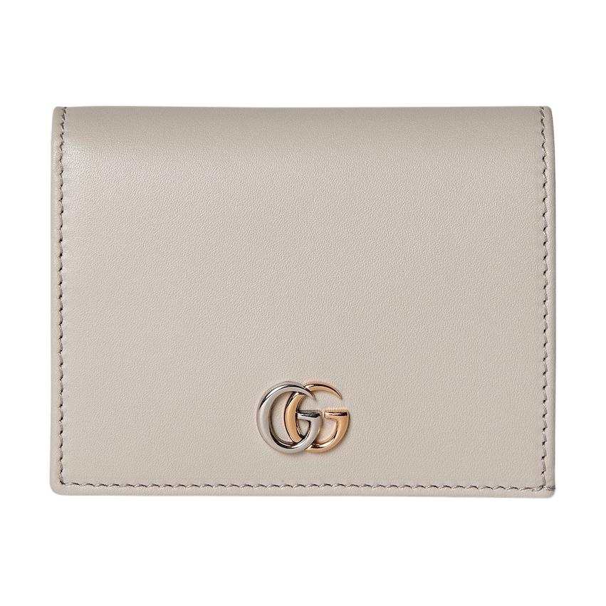 GUCCI GG Marmont Leather Card Holder, Wallet Women's Light Gray
