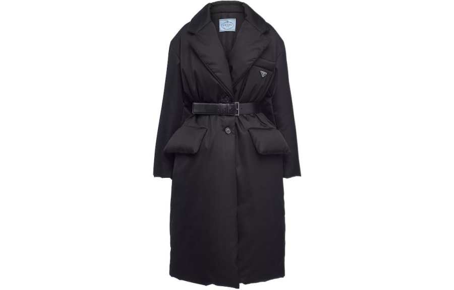 PRADA PRADA Coats Women's Black Lapel Moderate Straight Fit