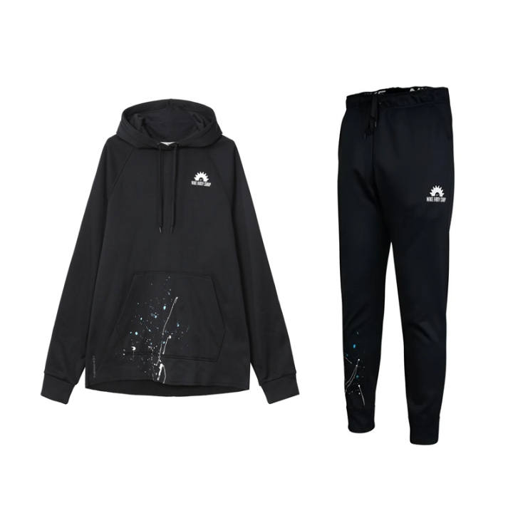 Nike Nike Letter Print Hooded Pullover Long Sleeved Fleece Lined Training Pants Casual Sportswear Men's Black
