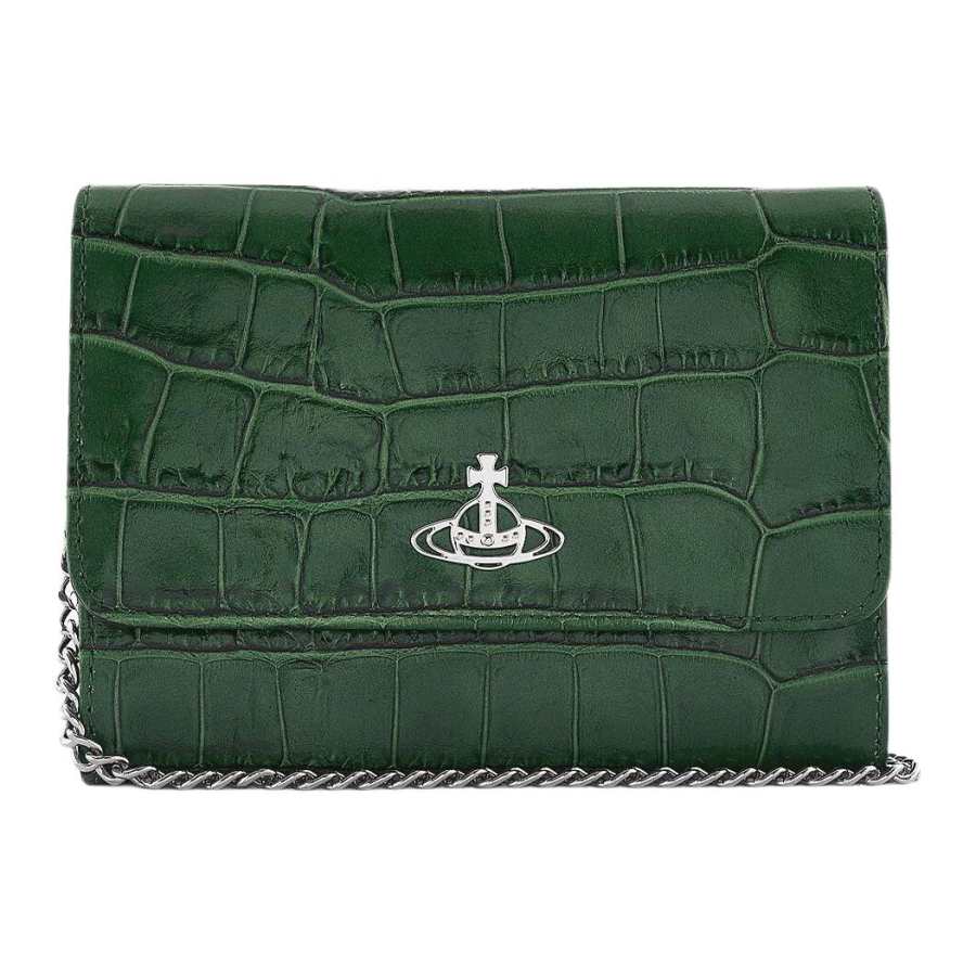 Vivienne Westwood Crocodile Embossed Cow Leather Wallet, Shoulder Bag, Crossbody Bag Women's Green