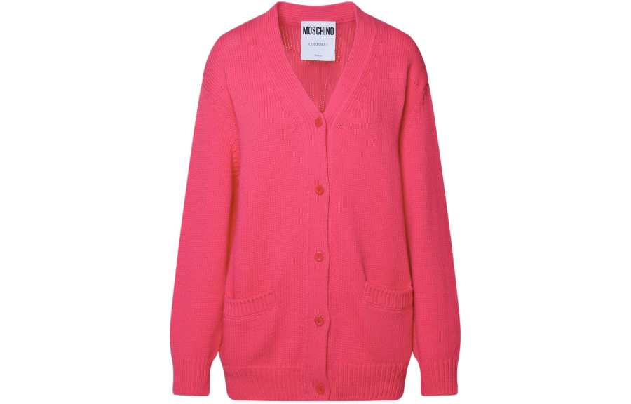 MOSCHINO Knitwear Women's Pink V Neck Moderate Cardigan