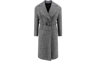 TOM FORD Houndstooth Pattern Straight Hem Belted Coat