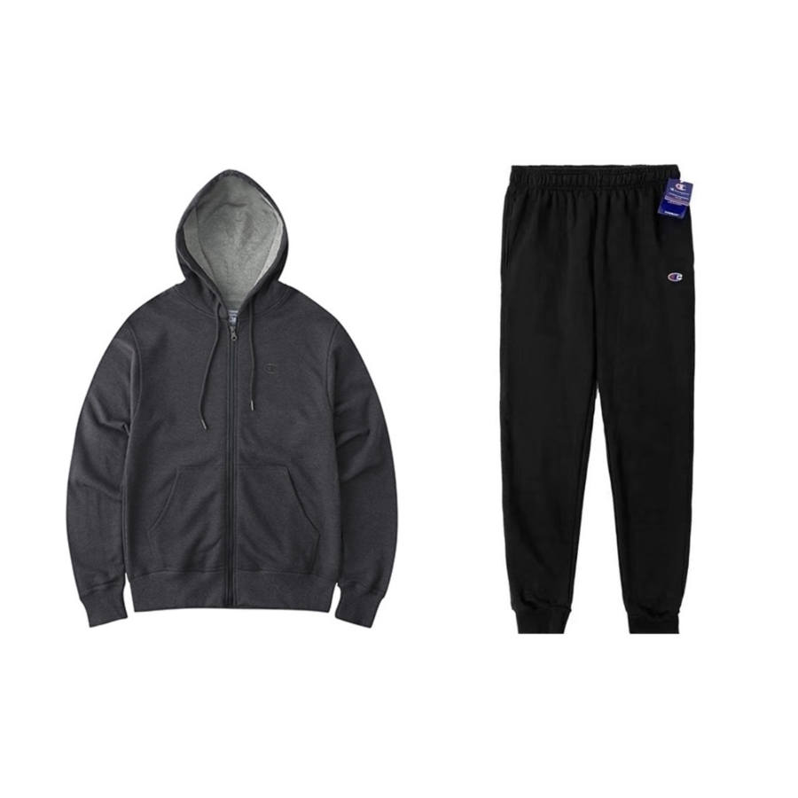 Champion Double Label Embroidery Zipper Hoodie Loose Fit Thickened Elastic Cuff Fleece Lined Sweatpants