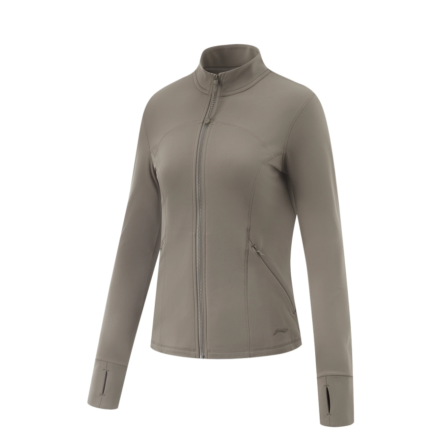 Li-Ning Li Ning Fitness Series Solid Color Stand Collar Comfortable And Breathable Versatile Fleece Lined Thermal Cardigan