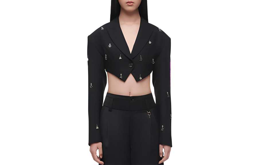 Feng Chen Wang Business Suits Women's Black Suit Collar Moderate Straight Fit