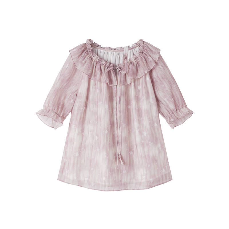 XIANGYING Chiffon Shirts Women's Pink Ruffle Collar Thin Other