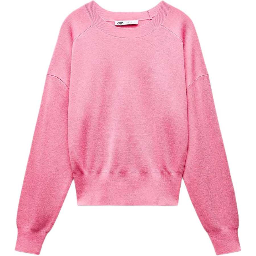 ZARA Knitwear Women's Pink Crew Neck Moderate