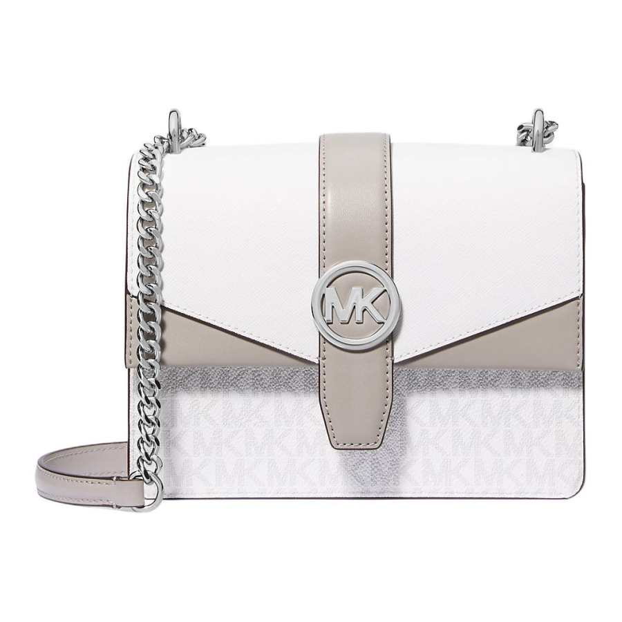 MICHAEL KORS Greenwich Coated Canvas Shoulder Bag Small Women's White
