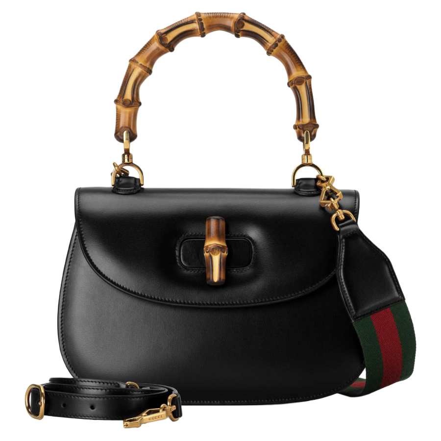 GUCCI Bamboo 1947 Cow Leather One Shoulder Handbag Medium Women's Black