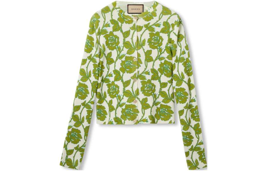GUCCI Knitwear Women's Green Crew Neck Moderate Cardigan