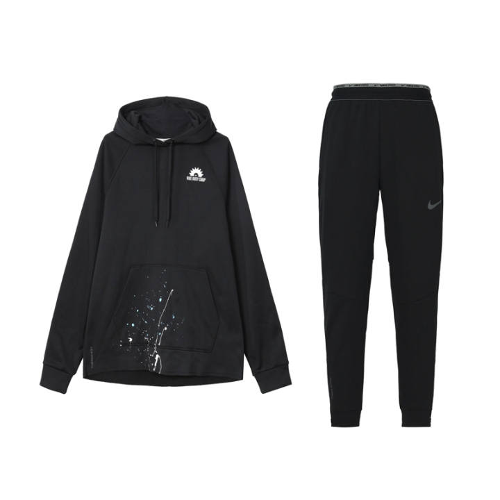 Nike Nike Letter Print Hooded Pullover Long Sleeved Fleece Lined Thermal Knitted Fabric Elastic Cuff Pants Casual Sportswear