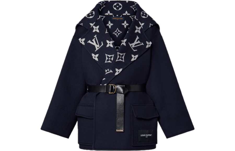 LOUIS VUITTON Flap Pocket Hooded Wrap Coat