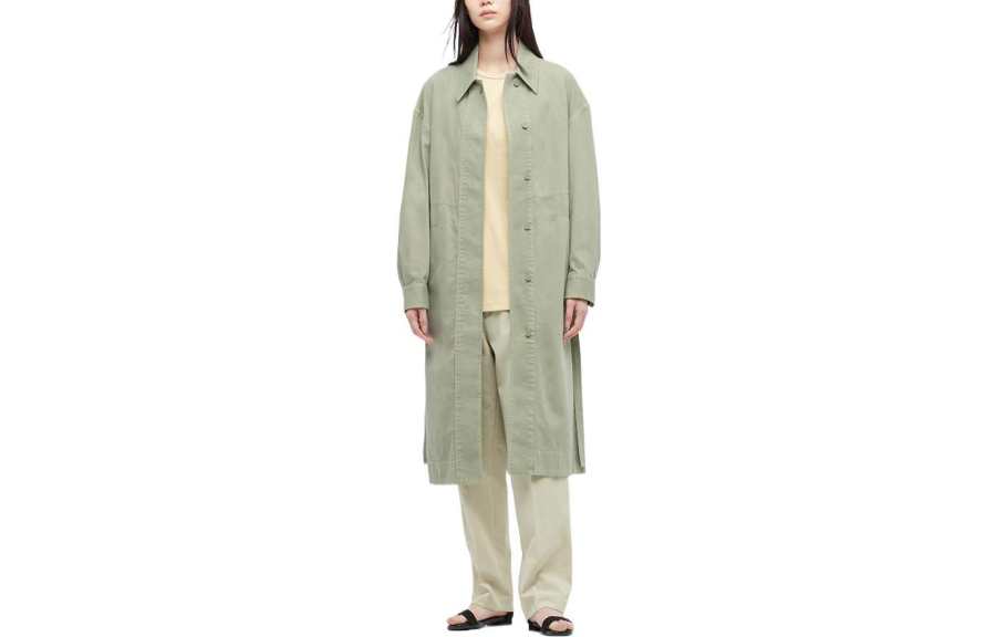 UNIQLO Coats Women's Green Lapel Moderate Straight Fit