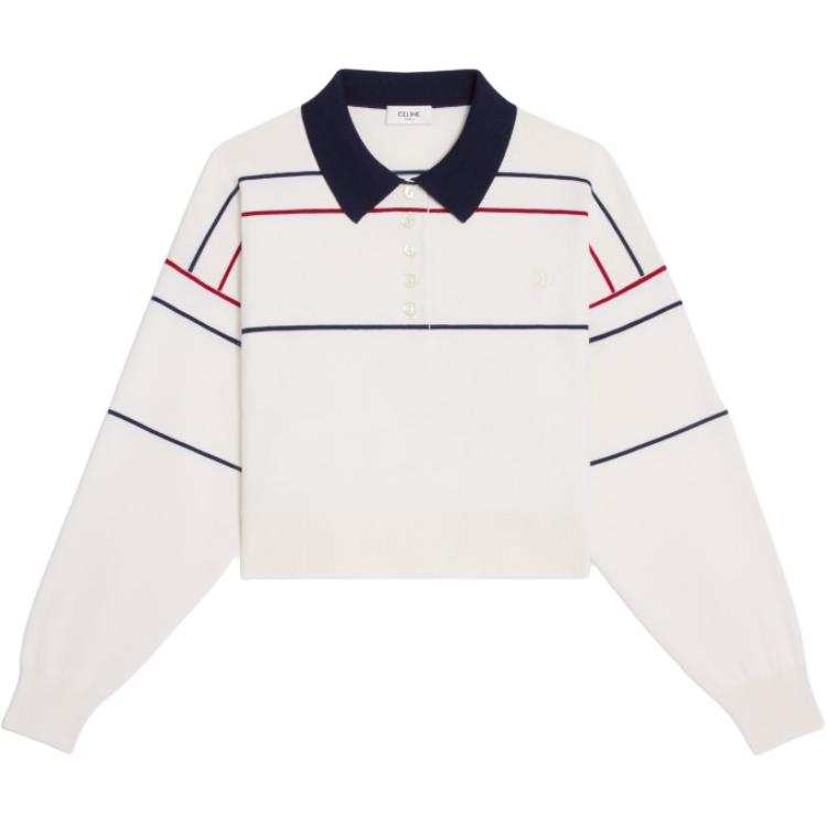 CELINE Polo Shirts Women's Ecru Polo Collar Moderate Straight Fit