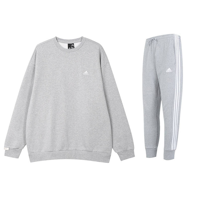 Adidas Adidas Minimalist Style Letter Fleece Lined Crew Neck Sweatshirt With Elastic Cuff Knitted Fabric Pants