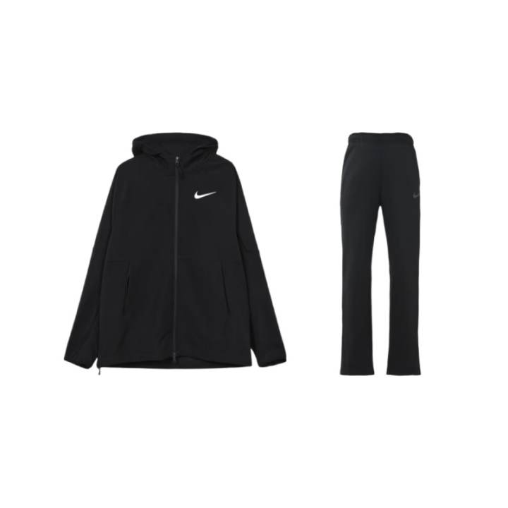 Nike Nike Logo Printed Pattern Hooded Jackets & Coats Fleece Lined Knitted Fabric Pants Casual Sportswear Men's Black