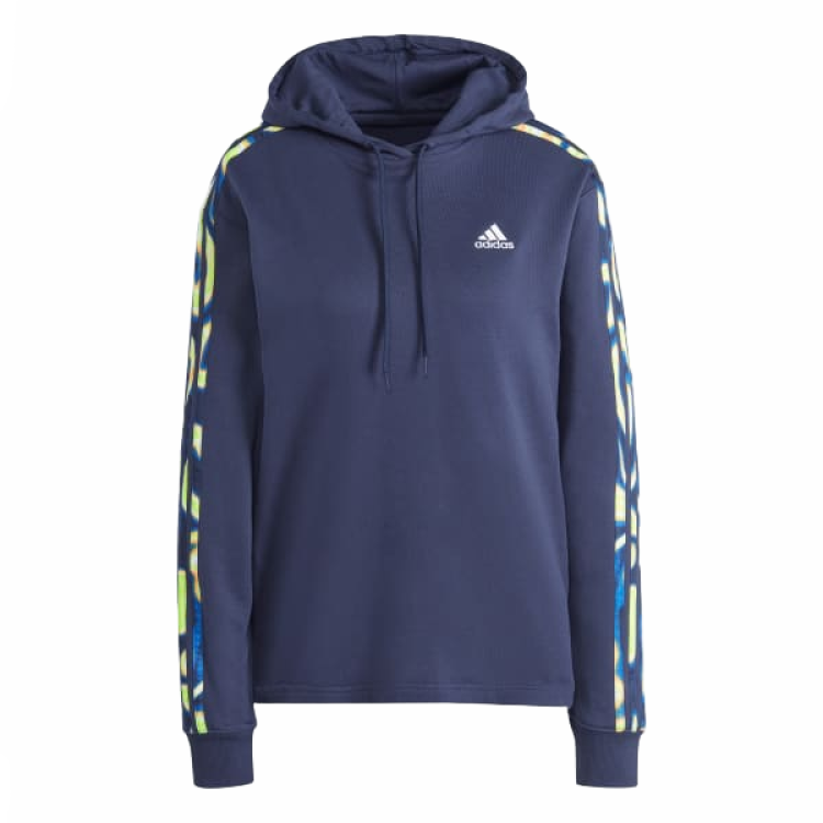 Adidas Adidas Vibrant Print 3 Stripes Hoodie Sweatshirt Women's Navy Blue