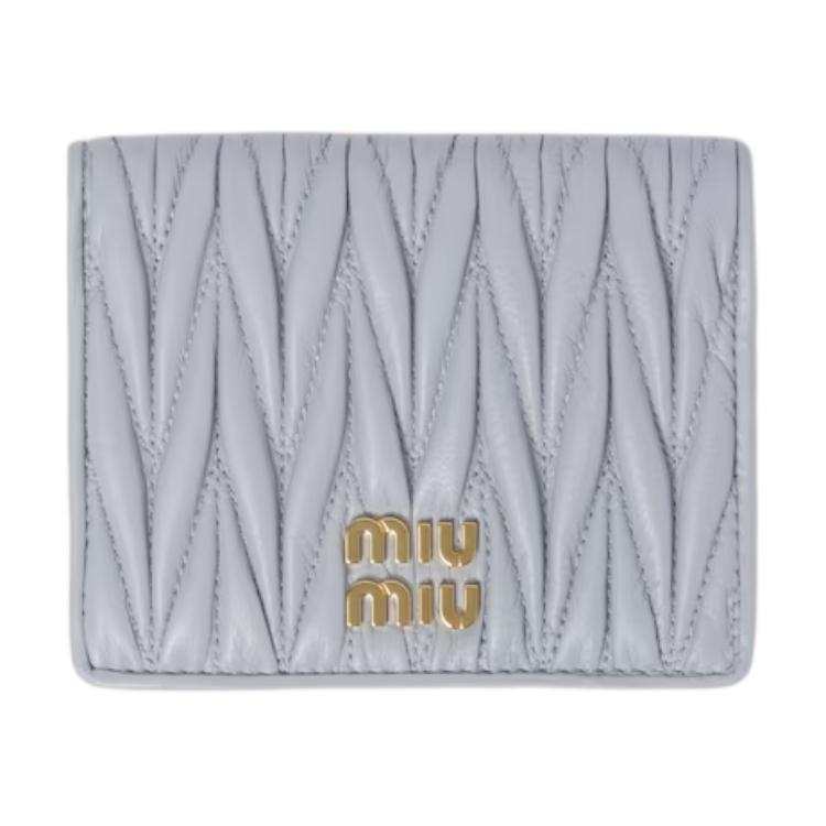 MIU MIU Matelassé Nappa Leather Wallet Small Women's Pearl Gray