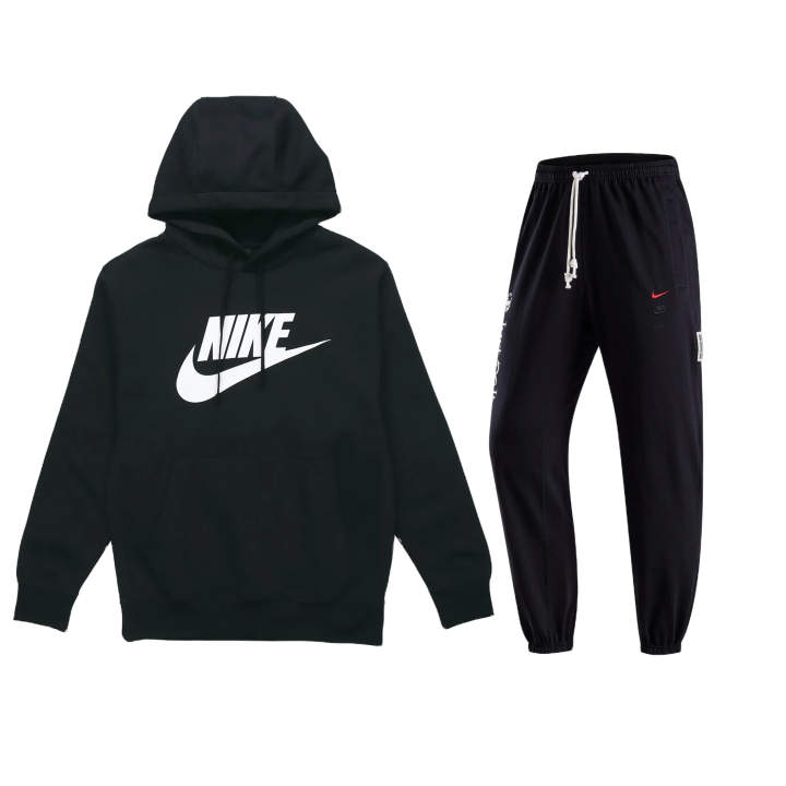 Nike Nike Print Hooded Pullover Fleece Lined Long Sleeved Lace Up Pants Casual Sportswear Unisex Black