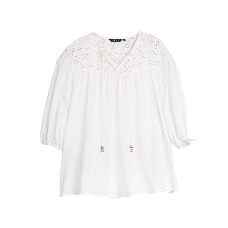 ELLE Shirts Women's White Crew Neck Moderate
