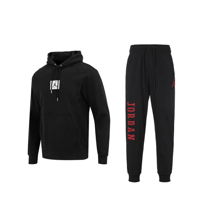Jordan Jordan Logo Printed Pattern Hooded Fleece Lined Long Sleeved Letter Elastic Cuff Knitted Fabric Pants Casual Sportswear