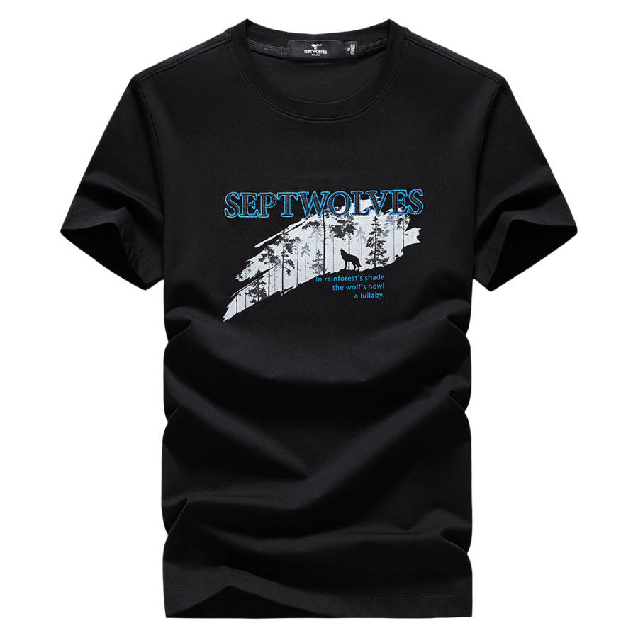 SEPTWOLVES T Shirts Unisex Black Crew Neck Moderate