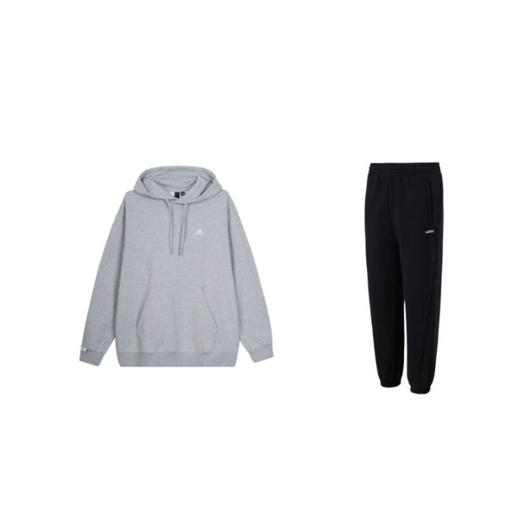 Adidas Adidas Thickened And Fleece Lined Hooded Pullover Long Sleeved Mid Rise Elastic Pants Casual Sportswear Unisex