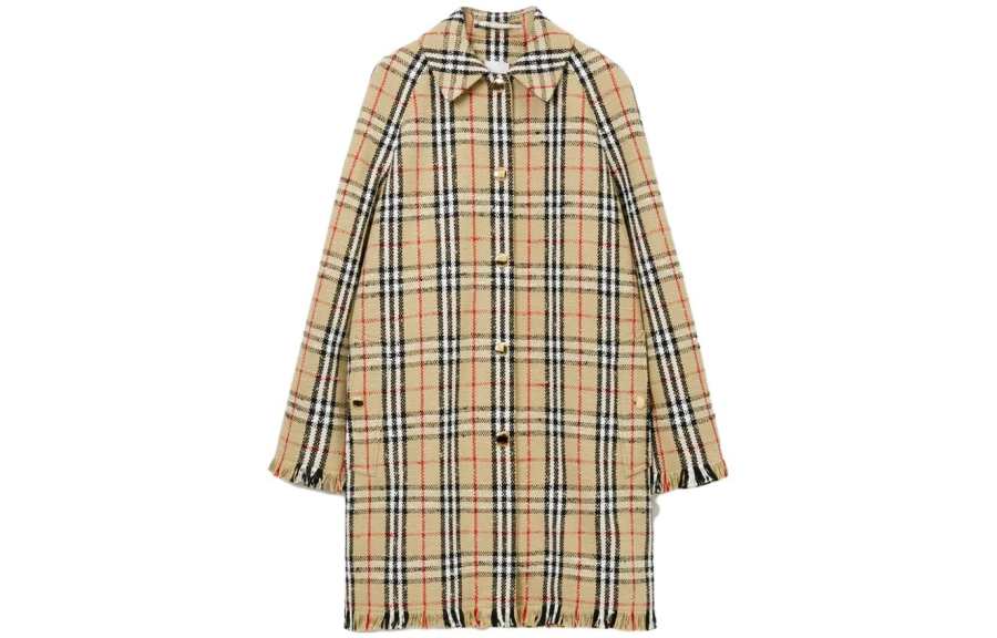 Burberry Burberry Checked Fringed-Edge Buttoned Coat