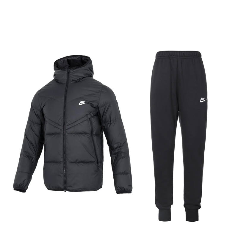 Nike Nike Letter Logo Print Zip Pocket Hooded Long Sleeved Fleece Lined Thermal Elastic Cuff Pants Casual Sportswear Men's