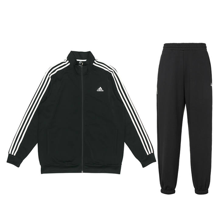 Adidas Adidas Side Stripes Stand Collar Jacket Thickened And Fleece Lined Elastic Cuff Loose Fit Pants Casual Sportswear Men's
