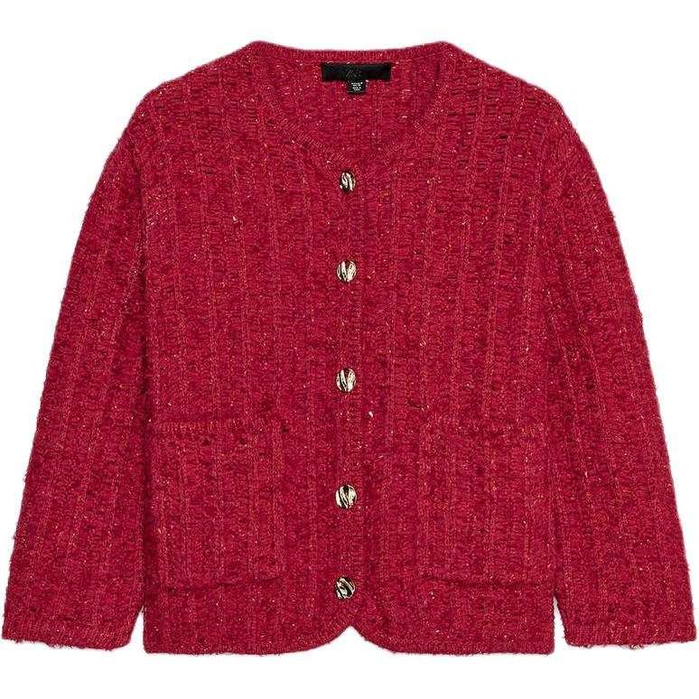 ZARA Knitwear Women's Red Crew Neck Moderate Cardigan