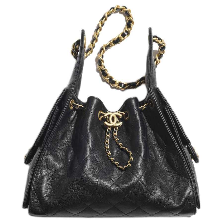 CHANEL 25Bag Grain Calfskin & Gold Metal Hippy Bag Shoulder Bag Small Women's Black