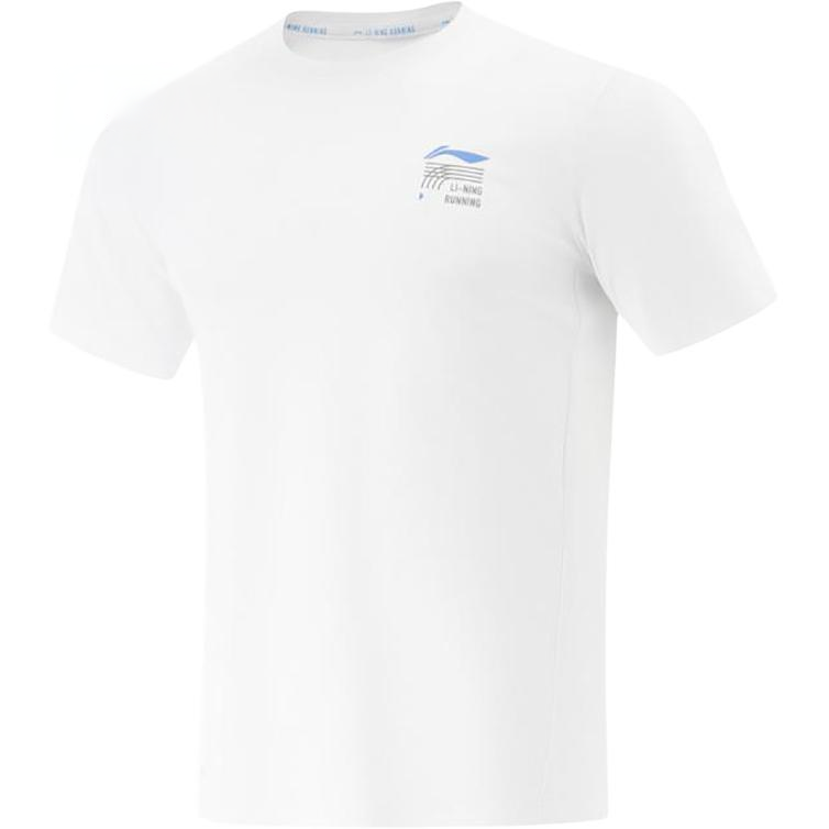 Li-Ning Li Ning T Shirts Men's White Crew Neck Moderate Straight Fit
