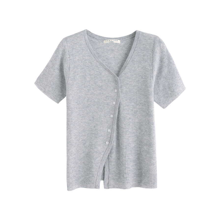 Tonlion Knitwear Women's Light Heather Gray V Neck Moderate Cardigan