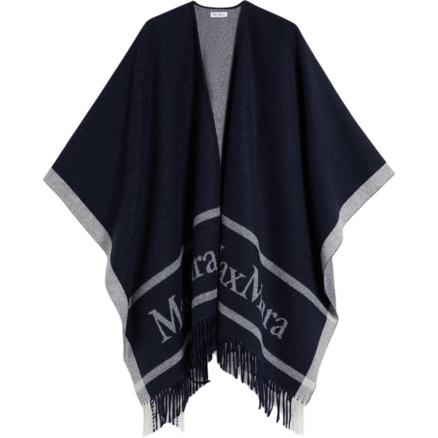 MaxMara Hilde Collection Wool Cloak With Fringes Cloak Women's Marine Blue
