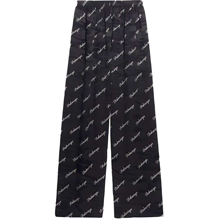 Balenciaga Oblique Logo Silk Trousers 'Black/White'
