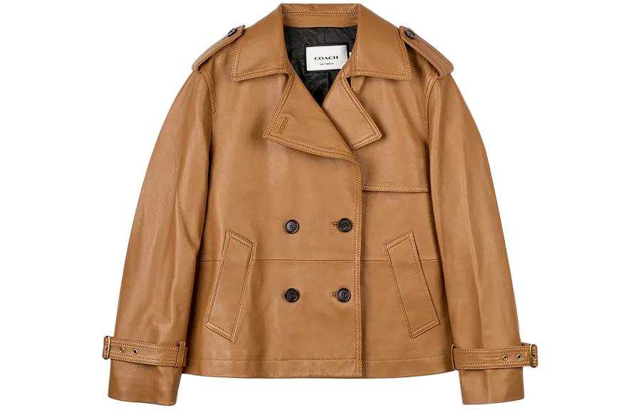 COACH COACH SS24 Leather Jacket Women's Light Brown