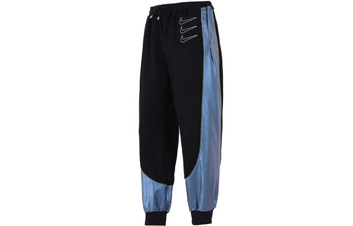 Nike Nike Retro Sports Patchwork Casual Cuffed Fleece Lined Knitted Sweatpants Women's Black