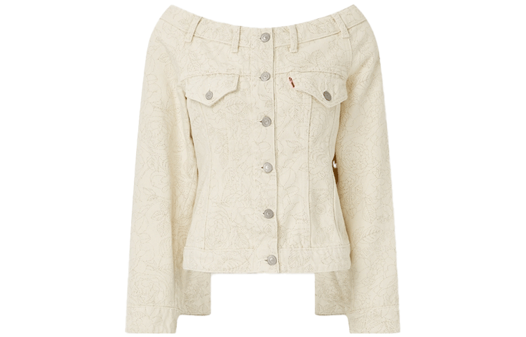 GANNI X Levis Denim Jackets Women's Ecru Moderate Straight Fit