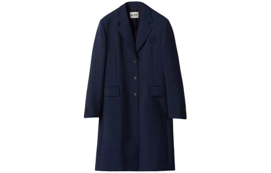 MIU MIU Single Breasted Mohair Coat Women's Marine Blue
